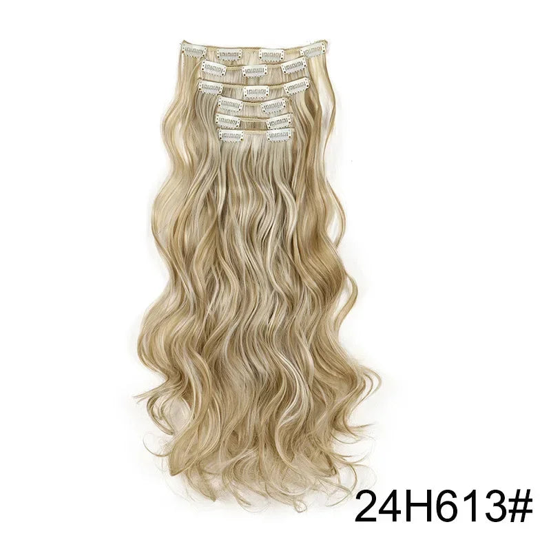 Black Hair Extensions 24"/60cm 6pcs/set Women Long Straight Synthetic Full Head Clip 16 Clips Ombre Heat Resistant Fiber Hair - Zenflow Active