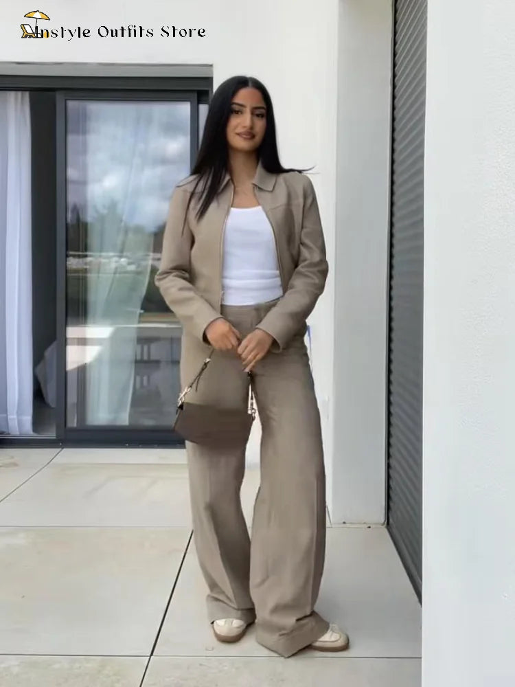 Women's Cropped Jacket & Straight-Leg Trousers Set Zenflow Active