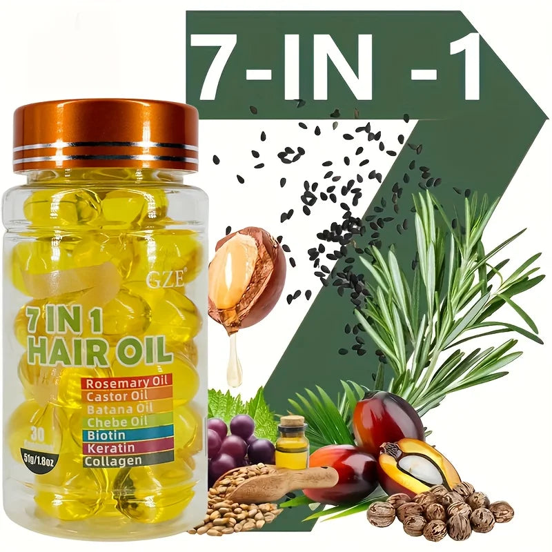 GZE 7-IN-1 Hair Oil Enriched With Rosemary Oil Castor Oil Batana Oil Chebe Oil Biotin Keratin Collagen Hydrating Smoothing - Zenflow Active