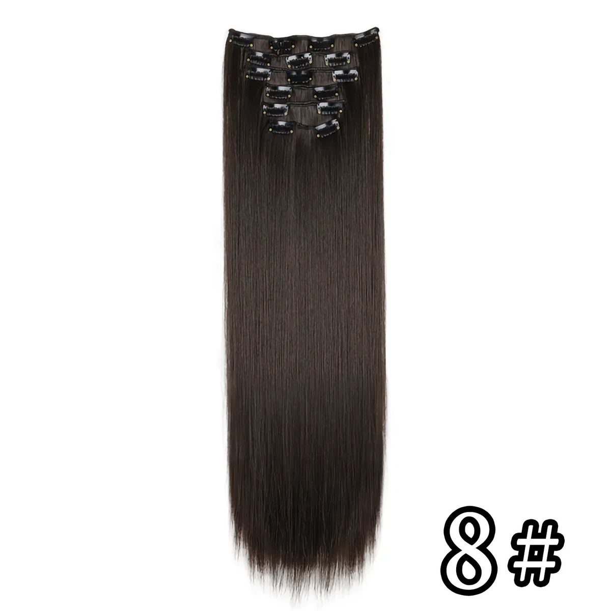 Black Hair Extensions 24"/60cm 6pcs/set Women Long Straight Synthetic Full Head Clip 16 Clips Ombre Heat Resistant Fiber Hair - Zenflow Active