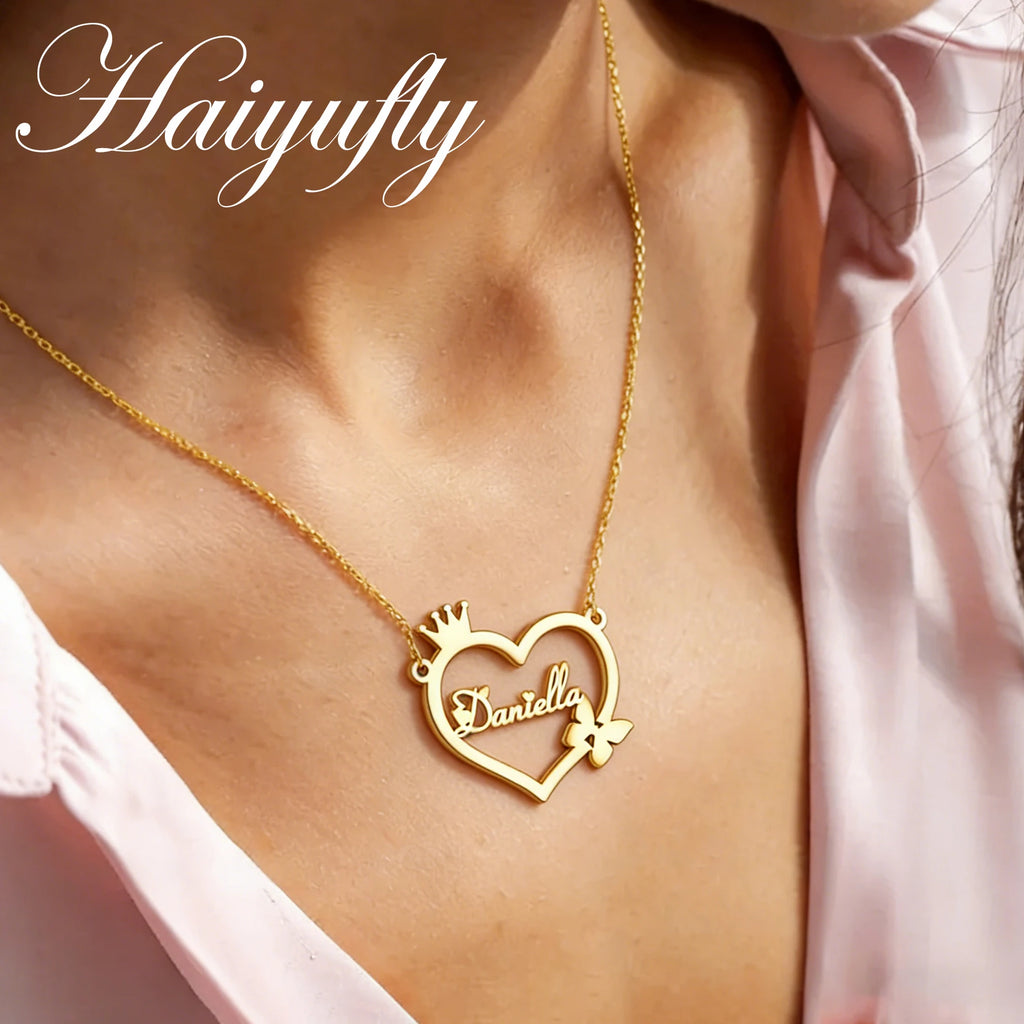 Haiyufly Custom Name Heart Necklace for Women Stainless Steel Jewellery Choker Chains Personalized Couple Valentine's Day Gift - Zenflow Active