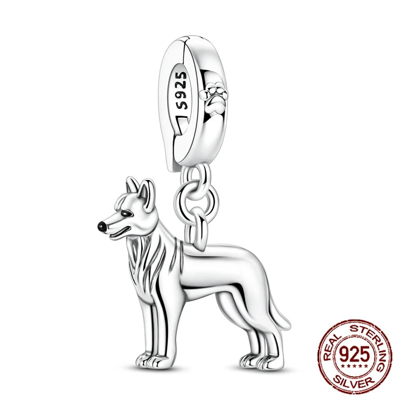 925 Sterling Silver 3D German Shepherd Dog Charm Fit Bracelet 2026 Year of The Horse Fashion Animal Jewelry for Women Girls - Zenflow Active
