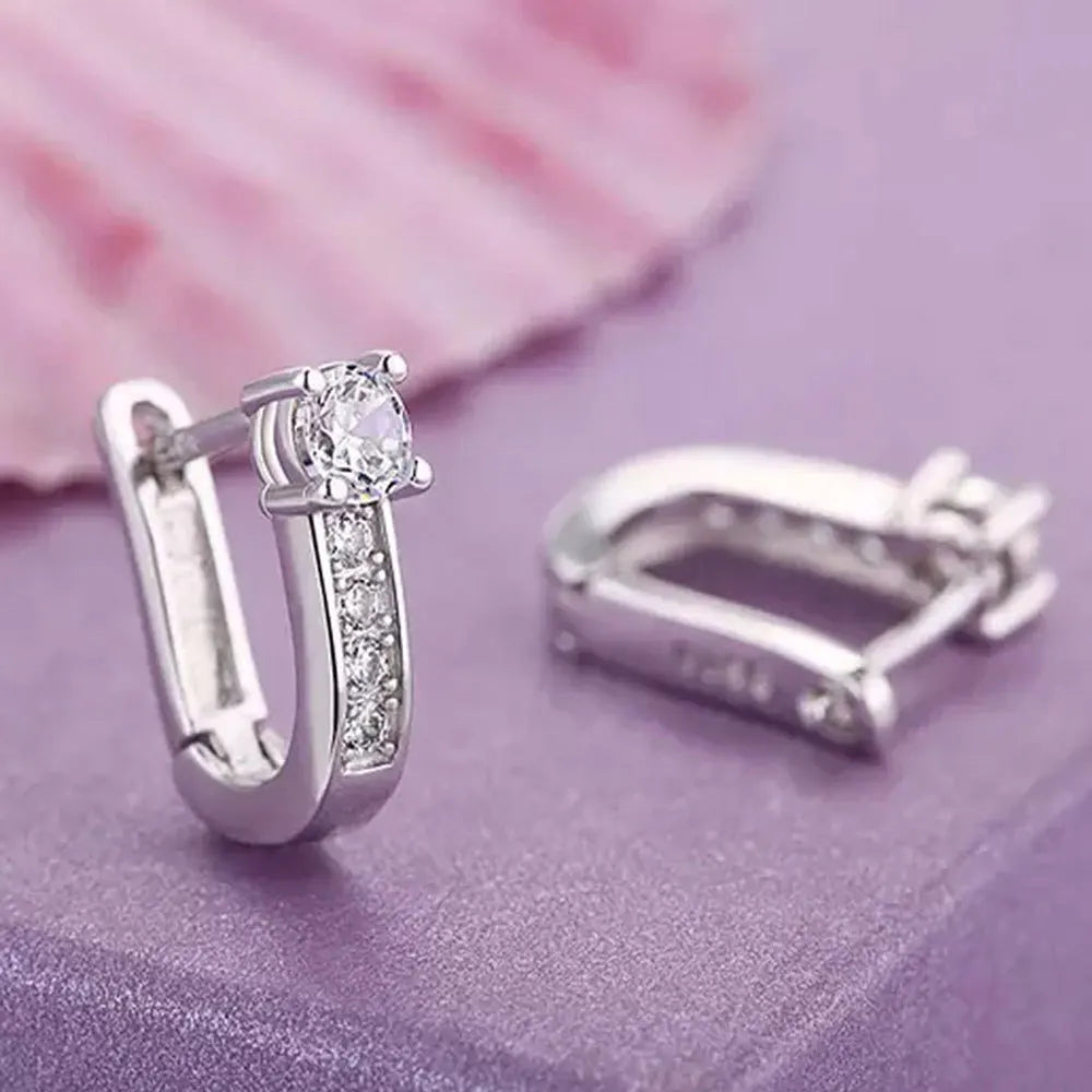 925 Sterling Silver Zircon Ear Buckle Earrings For Women Wedding Party Fashion Charm Jewelry - Zenflow Active
