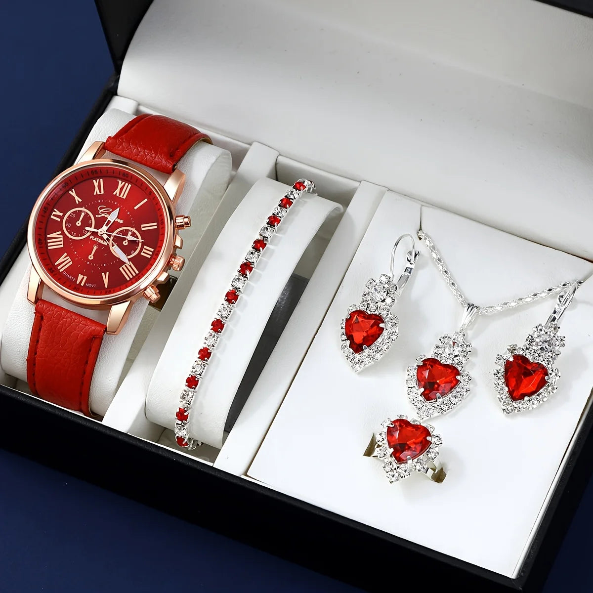 Fashion quartz watch and jewelry set, shock resistant circular analog digital display, PU leather strap, zinc alloy case - Zenflow Active