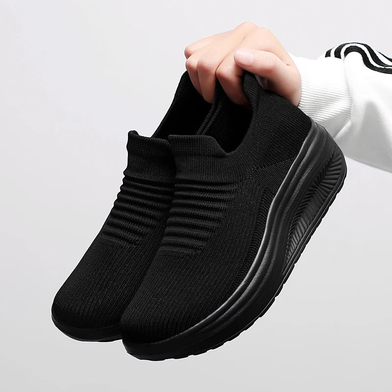Women's Air Mesh Platform Slip-On Sneakers — Breathable, Mid Heel, Casual Loafer Style - Zenflow Active