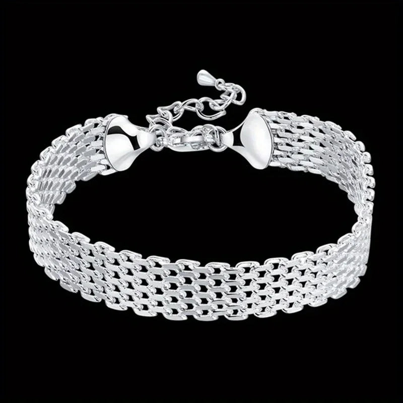 Charms Nice Chain 925 Sterling Silver Mesh Braided Design Sparkling Bracelet For Women Party Jewelry Couple Gifts - Zenflow Active