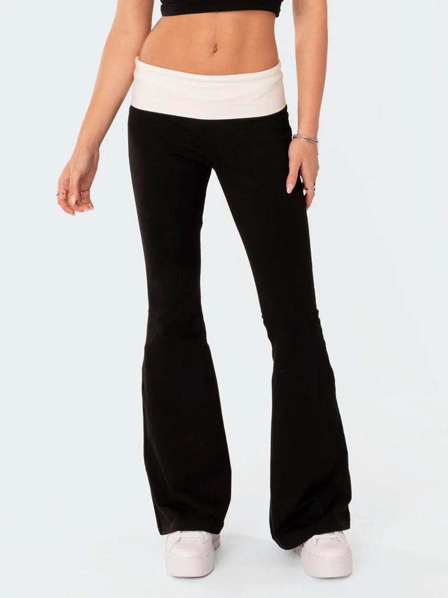 Contrast Colour High-Waist Flare Trousers - Zenflow Active