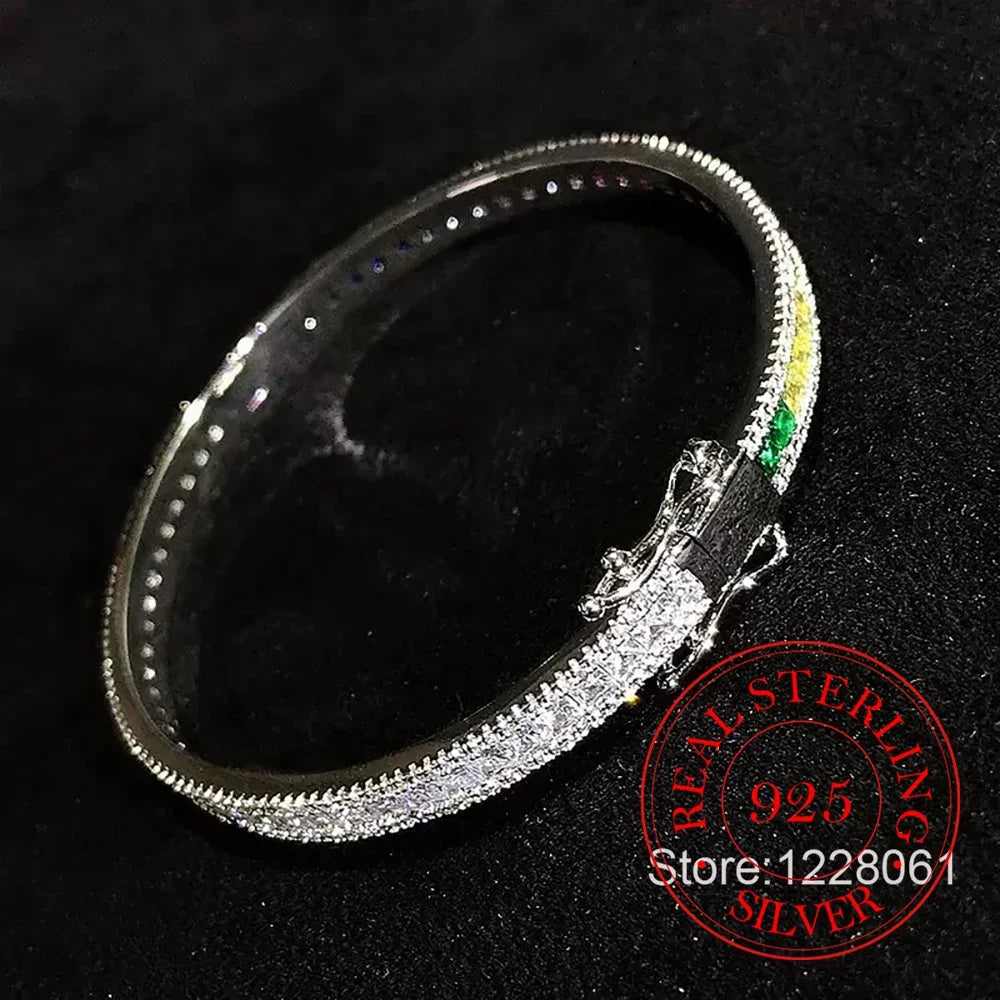 Classic Geometric Cz Bangles Pave White Cubic Zirconia 925 Sterling Silver Women Bracelet Fashion Jewelry - Zenflow Active