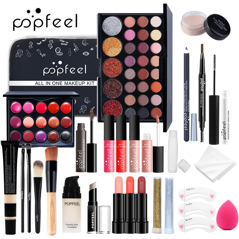 All in One Makeup Kit Full Makeup Kit Gift for Women Teen Girl Nude Eyeshadow Foundation Primer Brush Nude Lipgloss - Zenflow Active
