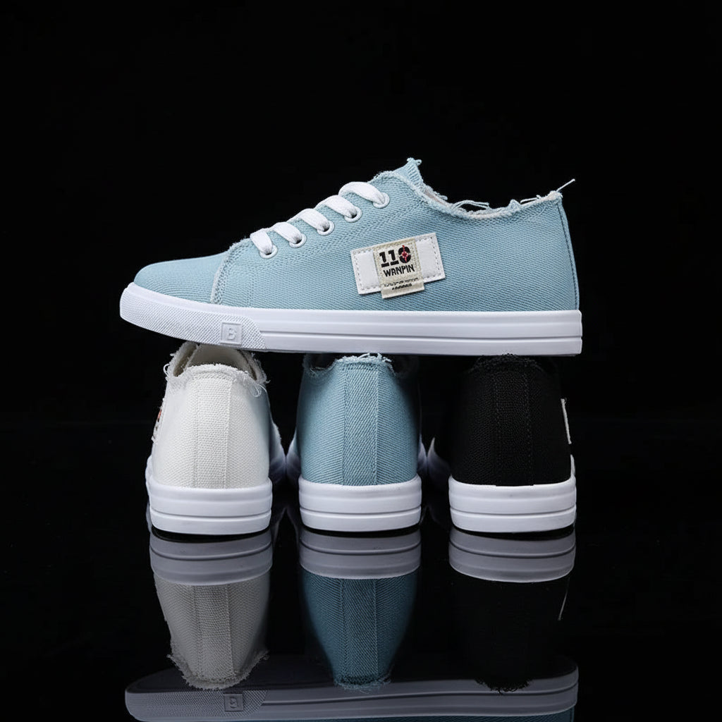 Women's Canvas Lace-Up Flat Trainers — Solid Colour, Low Heel, Casual & Sport - Zenflow Active