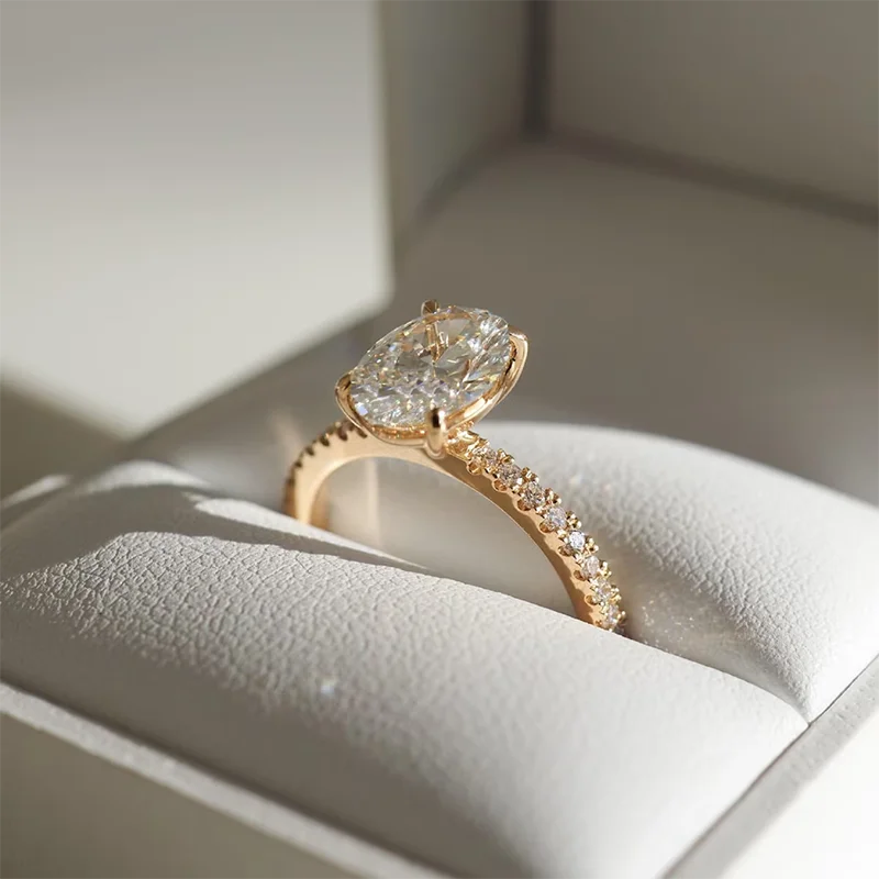 Minimalist 1-3ct Oval Cut Moissanite Half Eternity Engagement Ring 925 Sterling Silver for Woman Girl Gold Plated Handmade Rings - Zenflow Active