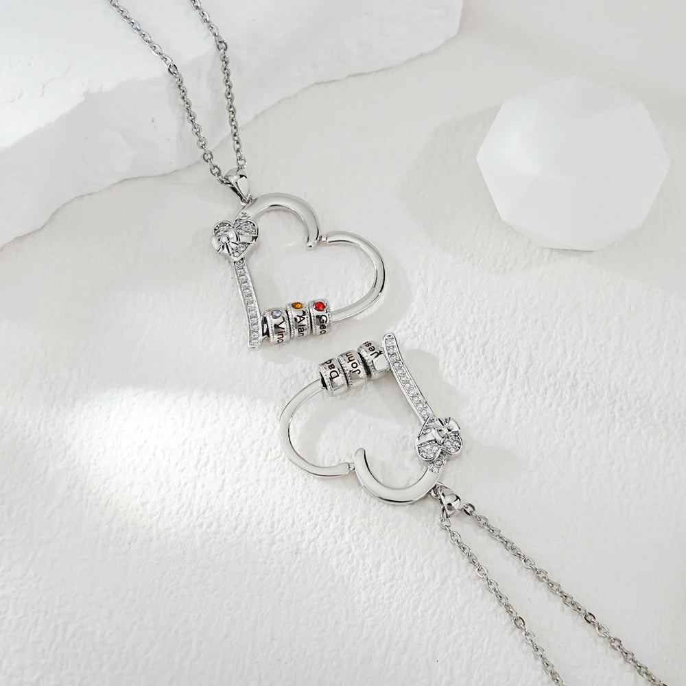 Personalized Birthstone Names Heart Necklace Custom Heart Pendant Bead Necklace Mother's Day Gift Fashion Jewellery Birthday Gift - Zenflow Active