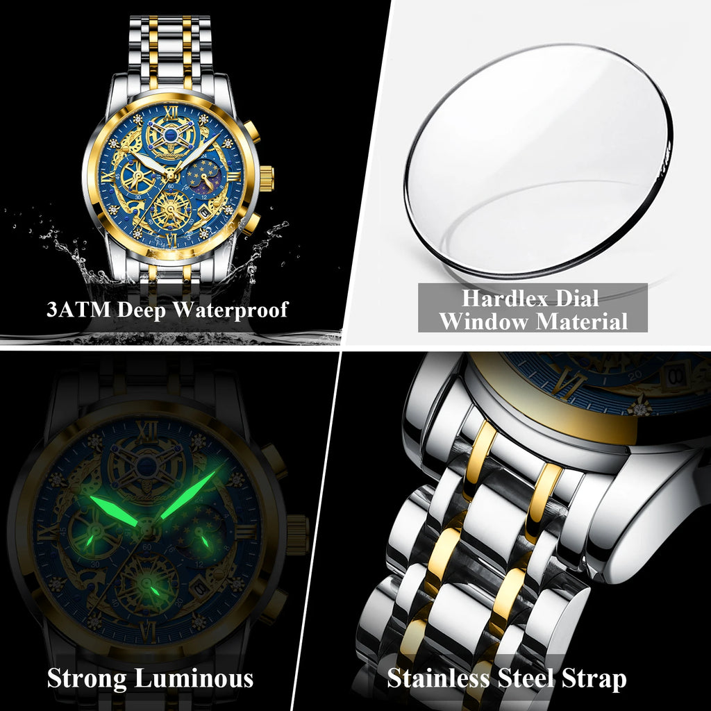 Poedagar Men's Chronograph Quartz Watch | Luminous | 30m Water Resistant - Zenflow Active
