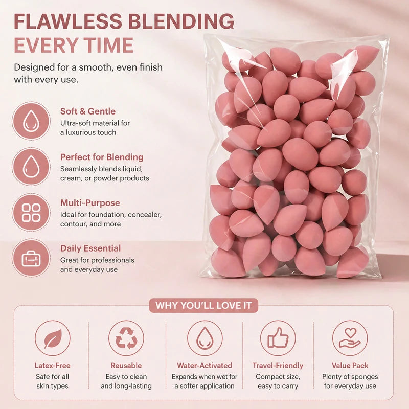 20 Mini Pink Makeup Sponges, Foundation Mixing Sponges, Suitable for Liquid, Cream, and Powder Formula Makeup Tools – Bath/Dry U