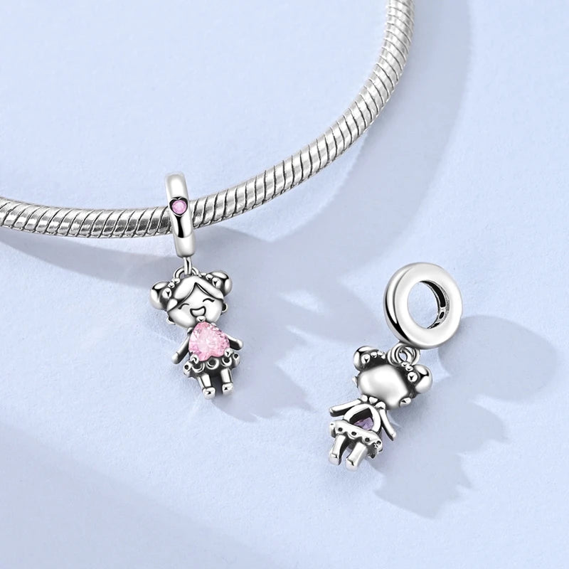 Original 925 Sterling Silver Bead Charms Girl Boy Pendant - Zenflow Active