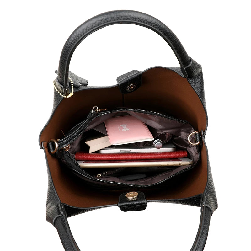 New Trendy Casual Soft PU Women's Handbags Solid Color Large Capacity Female Shoulder Bags Retro Tote Bags For Commute Shopping - Zenflow Active