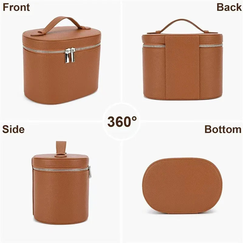 Large Capacity PU Leather Makeup Barrel Bag — Travel Organiser - Zenflow Active