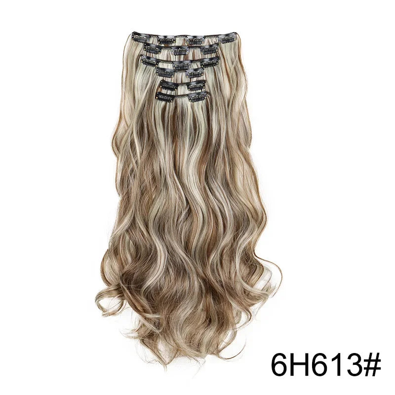 Black Hair Extensions 24"/60cm 6pcs/set Women Long Straight Synthetic Full Head Clip 16 Clips Ombre Heat Resistant Fiber Hair - Zenflow Active