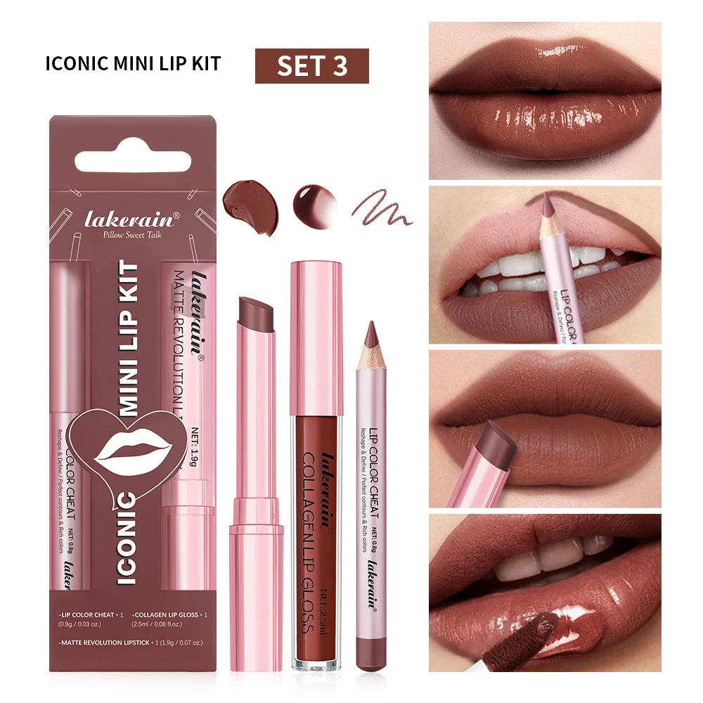 Lip Combo Matte Lipstick + Lip Liner Pen Lip Gloss Set - Zenflow Active