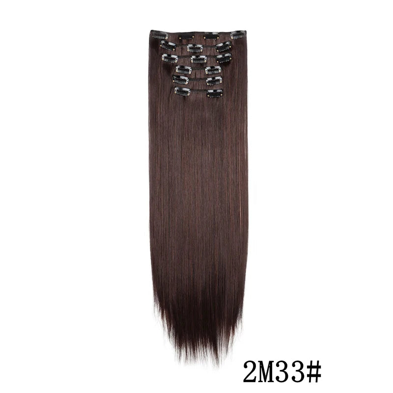 Synthetic Clips in Hair Extensions Long Straight Hairstyle Blonde Black Hairpieces Heat Resistant False Hair Daily Use - Zenflow Active