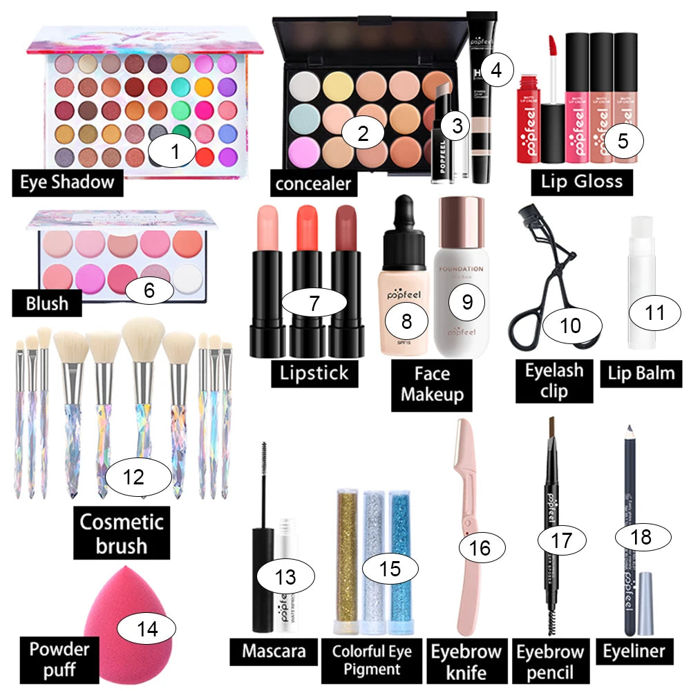 POPFEEL All In One Makeup Kit Full Kit Set, All in One Makeup Sets Include Eyebrow Eyeliner Eyeshadow - Zenflow Active