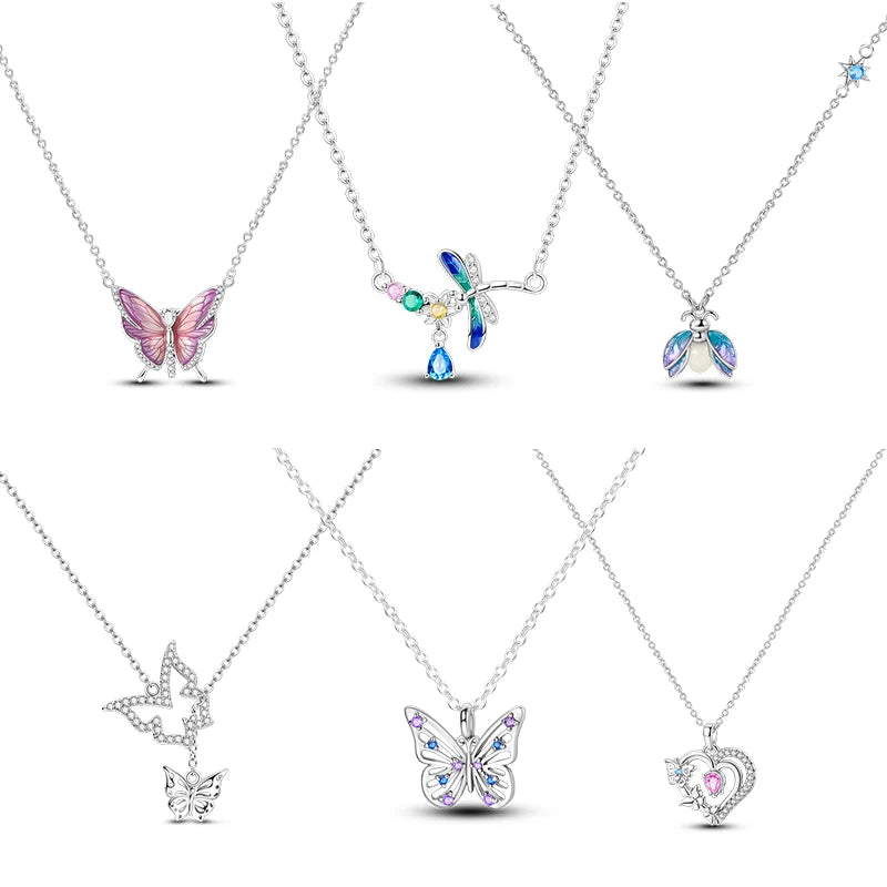 Butterfly Necklace 925 Sterling Silver Original Dragonfly Luminous Firefly Zircon Pendant Chain Link For Women Fine Jewelry Gift - Zenflow Active