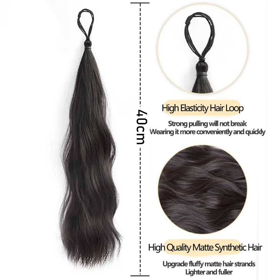 Long Wavy Synthetic Self-Winding Ponytail Hair Extensions With Elastic Rubber Band Braided Hair Bundle For Women Increase Hair - Zenflow Active