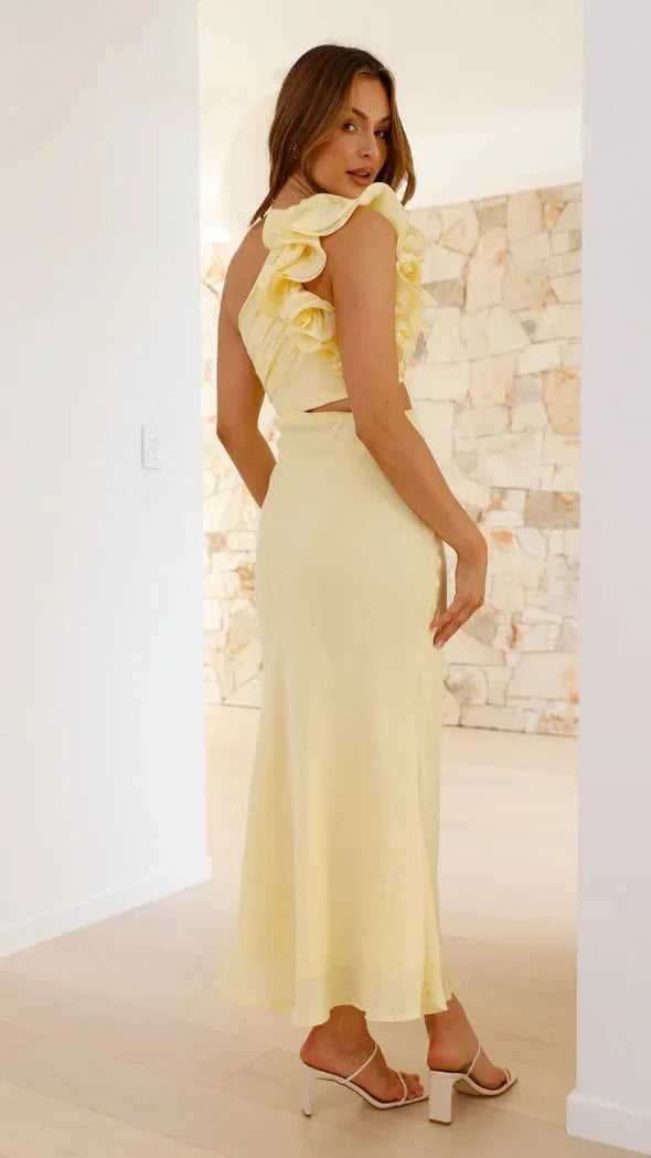 Women's One-Shoulder Pleated Maxi Dress - Zenflow Active