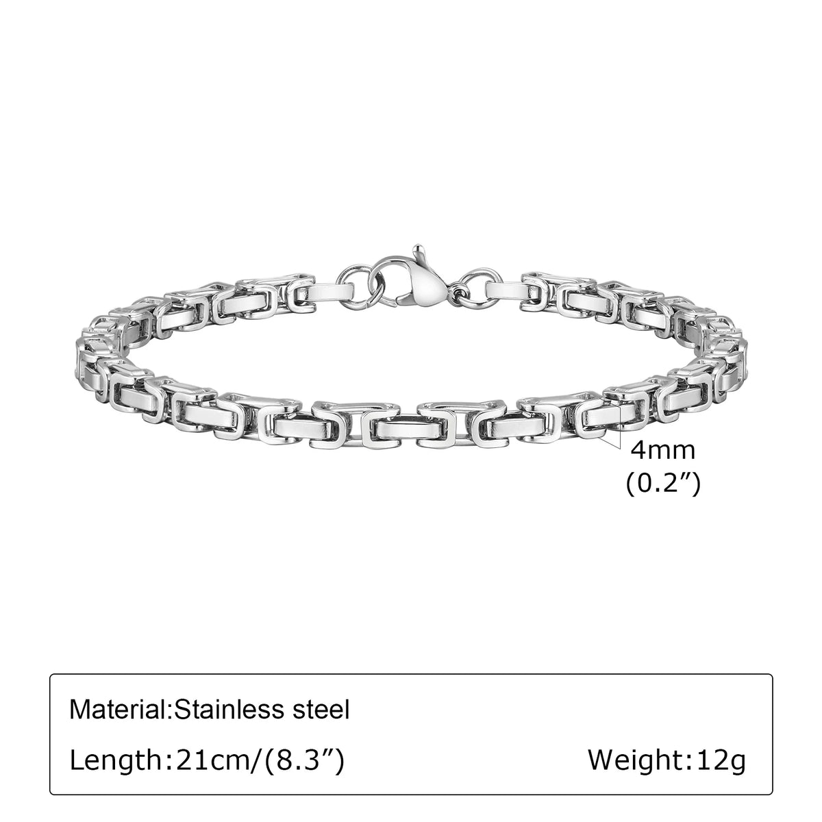 Men's Byzantine Bracelets,4mm Retro Grey, Stainless Steel, Handmade - Zenflow Active