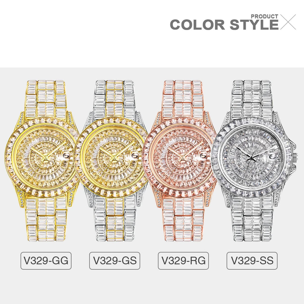 MISSFOX Iced Out Men's Watch — Handmade Mosaic Diamond, Quartz, Auto Date - Zenflow Active