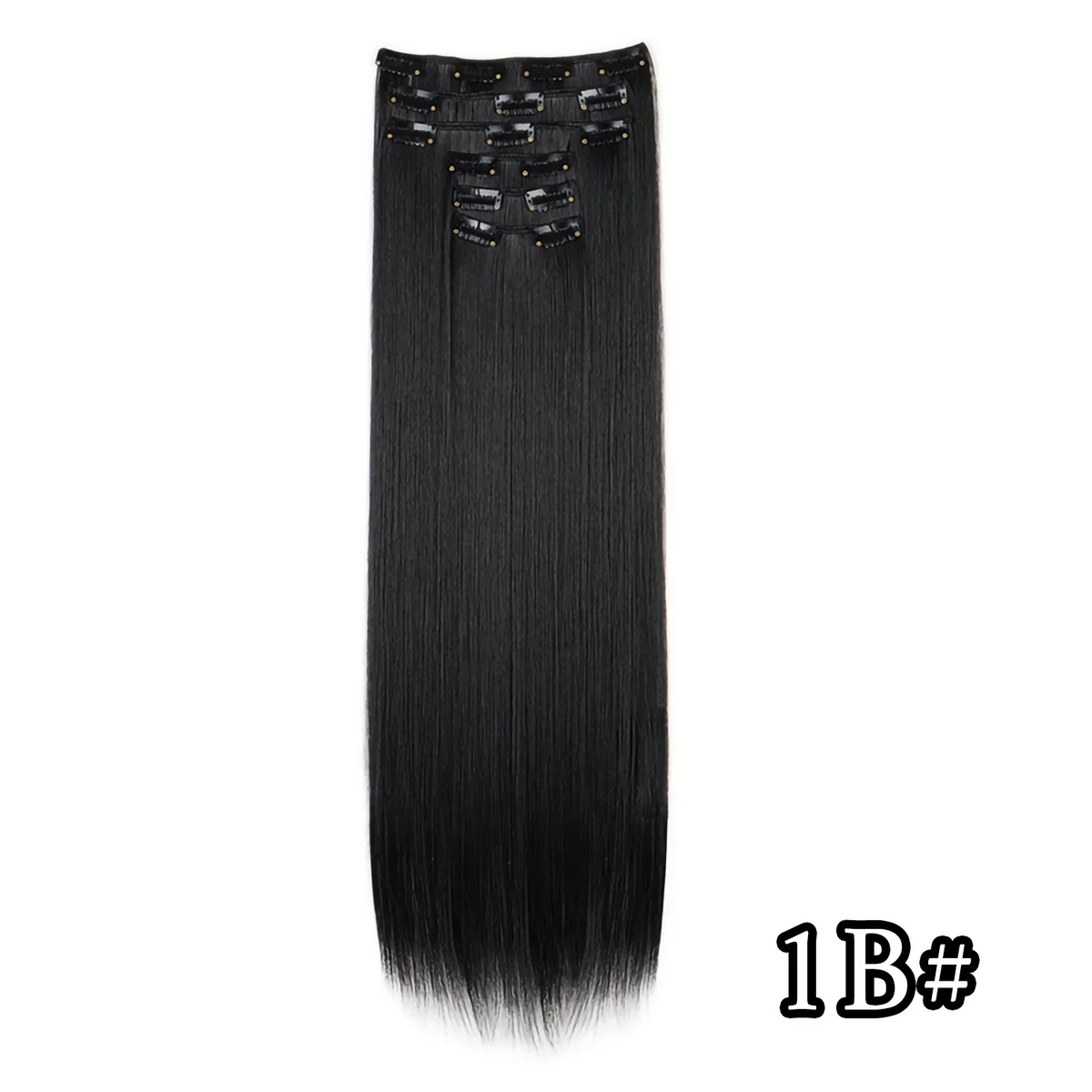 Black Hair Extensions 24"/60cm 6pcs/set Women Long Straight Synthetic Full Head Clip 16 Clips Ombre Heat Resistant Fiber Hair - Zenflow Active