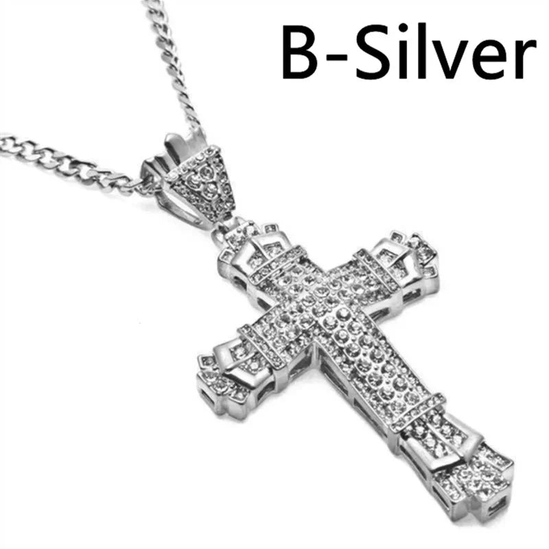 Men's Cross Necklace Chain Stainless Steel Necklace Rhinestone Pendant - Zenflow Active