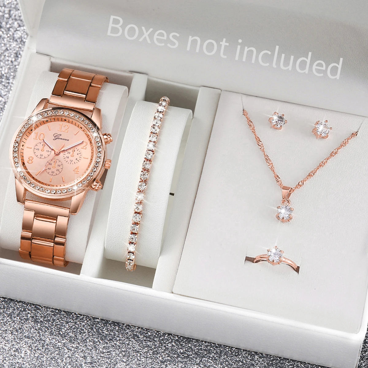 6PCS/Set Women's Watch Fashion Rhinestone Stainless Steel Band Quartz Watch Jewelry Set Reloj Mujer (Without Box) - Zenflow Active