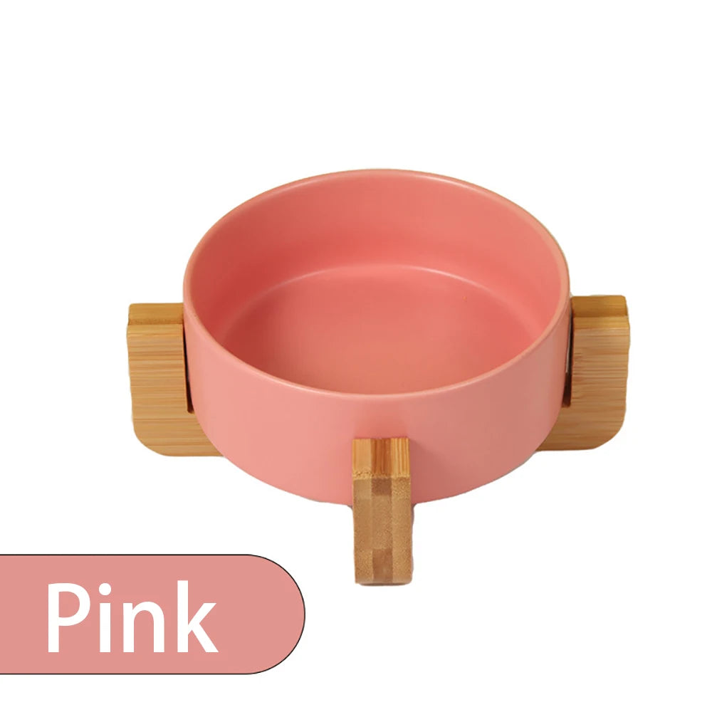 Personalised Ceramic Pet Bowl with Wooden Stand | Custom Name Bowl for Cats & Dogs - Zenflow Active