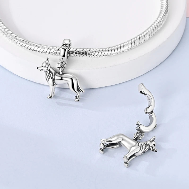 925 Sterling Silver 3D German Shepherd Dog Charm Fit Bracelet 2026 Year of The Horse Fashion Animal Jewelry for Women Girls - Zenflow Active