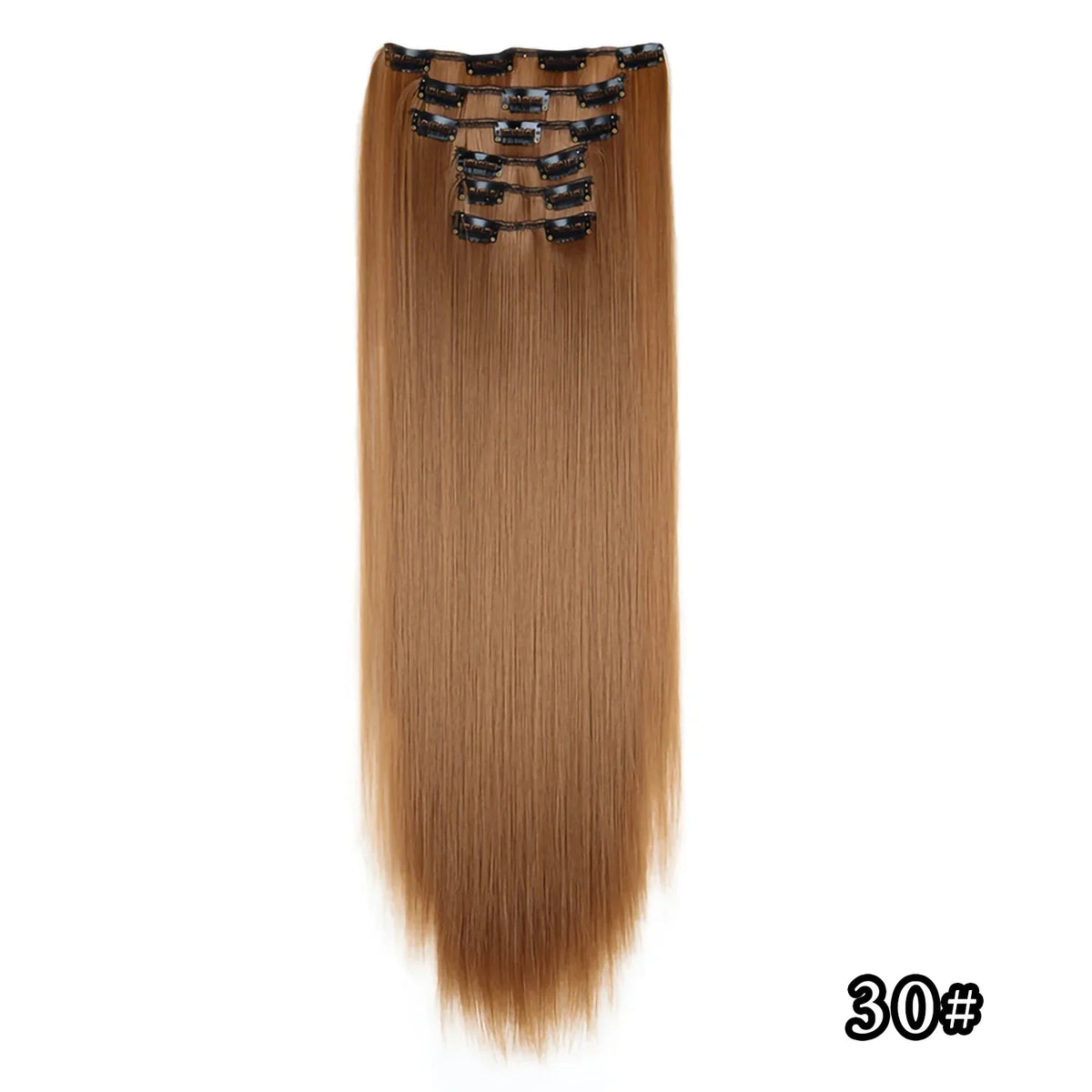 Black Hair Extensions 24"/60cm 6pcs/set Women Long Straight Synthetic Full Head Clip 16 Clips Ombre Heat Resistant Fiber Hair - Zenflow Active