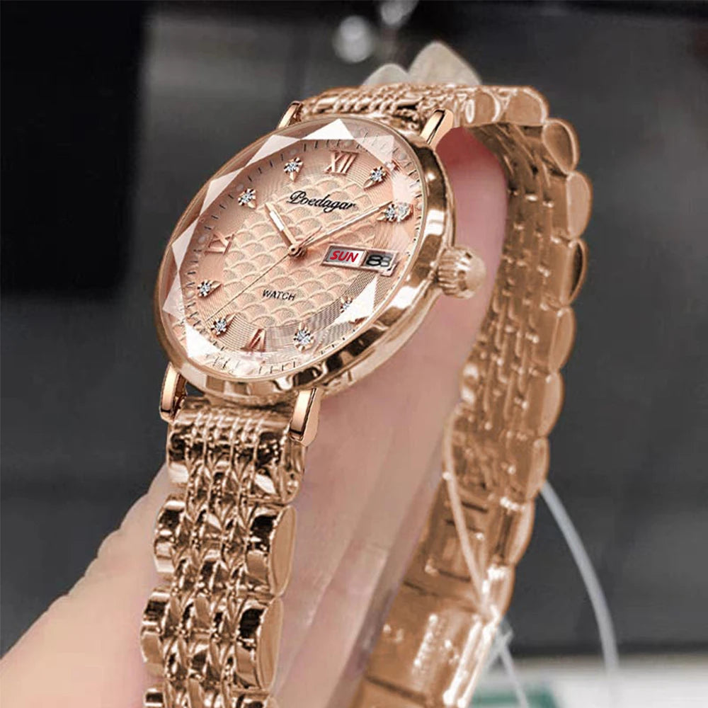 POEDAGAR Watch Women New Fashion Luxury Stainless Steel Wristwatch Bracelet Simple Rose Gold Waterproof Luminous Ladies Watches - Zenflow Active