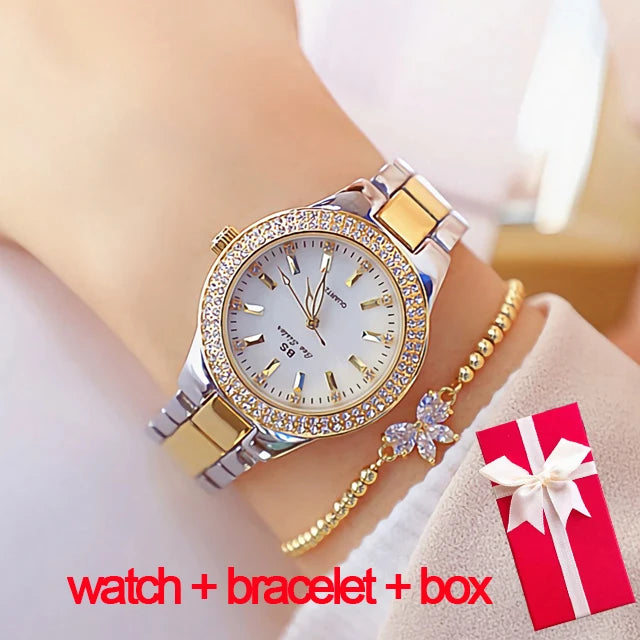 Women's Crystal Diamond Dress Watch — Quartz, Stainless Steel, Waterproof, 12 Styles - Zenflow Active