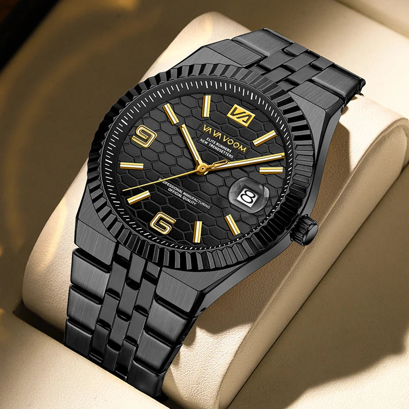 Men's Honeycomb Dial Quartz Watch — Luminous, Date Display, Stainless Steel, Waterproof - Zenflow Active