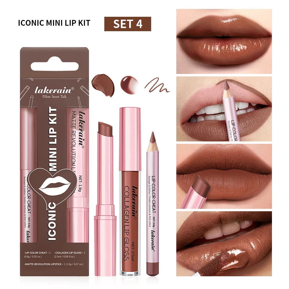 Lip Combo Matte Lipstick + Lip Liner Pen Lip Gloss Set - Zenflow Active