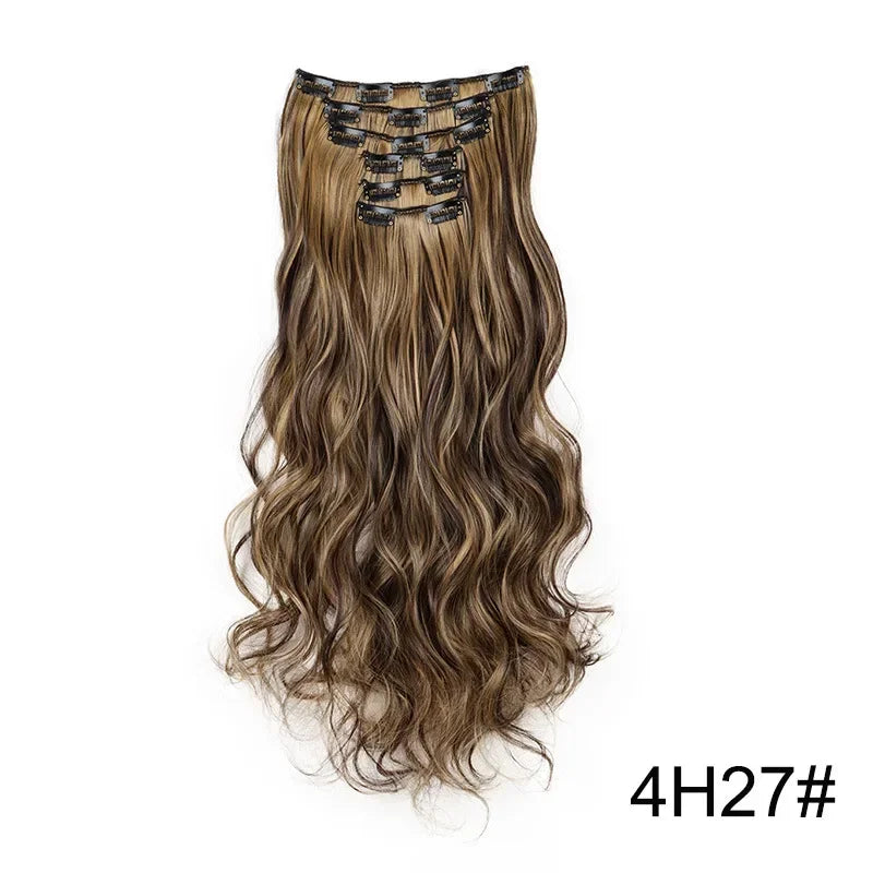 Black Hair Extensions 24"/60cm 6pcs/set Women Long Straight Synthetic Full Head Clip 16 Clips Ombre Heat Resistant Fiber Hair - Zenflow Active