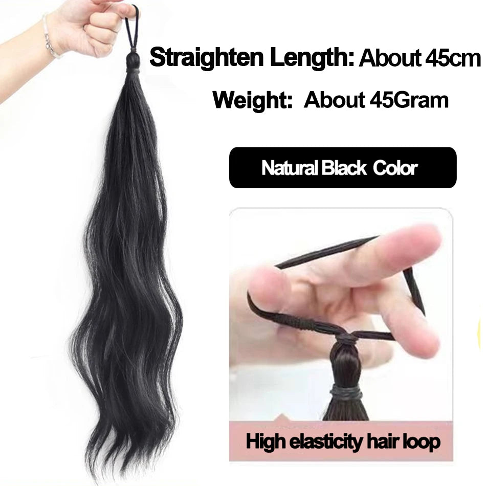 Long Wavy Synthetic Self-Winding Ponytail Hair Extensions With Elastic Rubber Band Braided Hair Bundle For Women Increase Hair - Zenflow Active