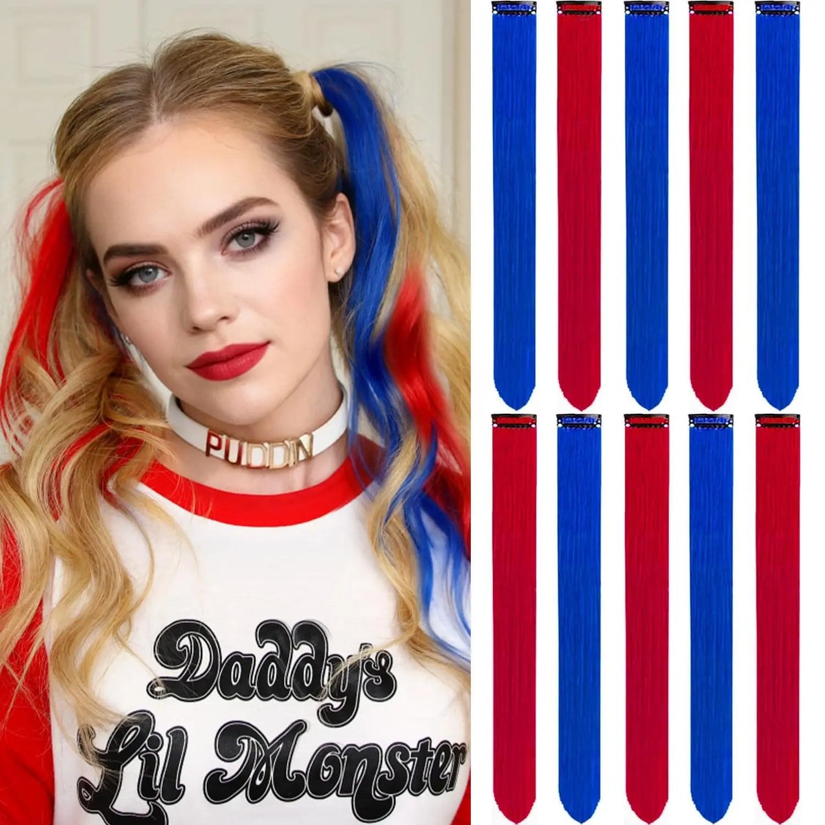 Colored Clip in Hair Extensions for Women & Men - 22" Synthetic Multi-Color Straight Hair Extensions with Vibrant Gradient Color - Zenflow Active