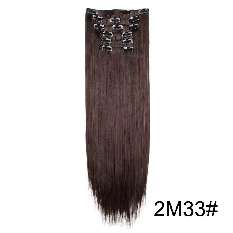 16 Clips in Hair Extensions 24Inchs Long Straight Hairstyle Synthetic Blonde Black Hairpieces Heat Resistant Fake Hair 6Pcs/Set - Zenflow Active