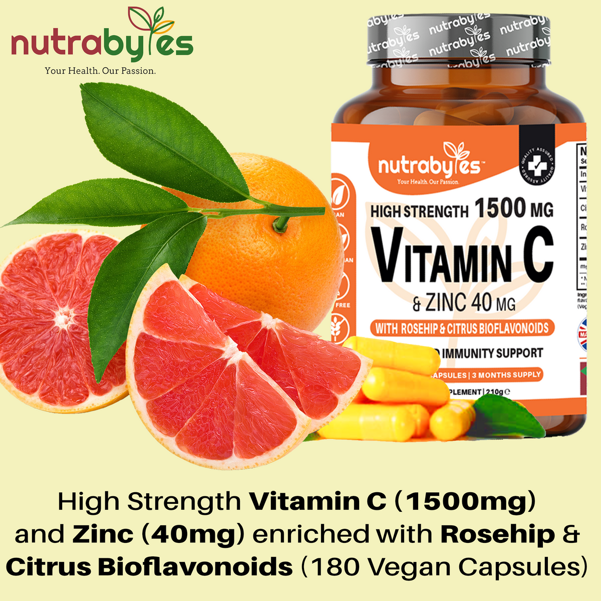 High Strength Vitamin C 1500mg and Zinc 40mg | High Strength Vegan Capsules | Advanced Immunity Support | Sugar Free | 3