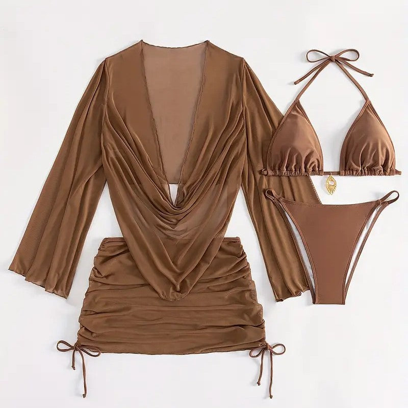 Women's Lace-Up Bikini Set – Solid Colour Swimwear Michan Direct
