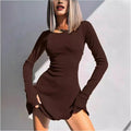 Back-Tie Long-Sleeve A-Line Mini Dress