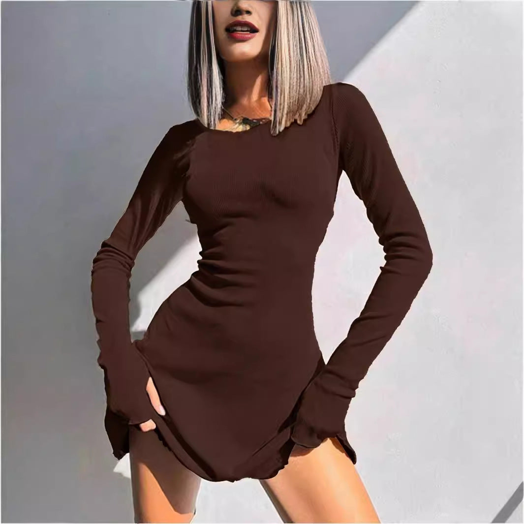 Back-Tie Long-Sleeve A-Line Mini Dress