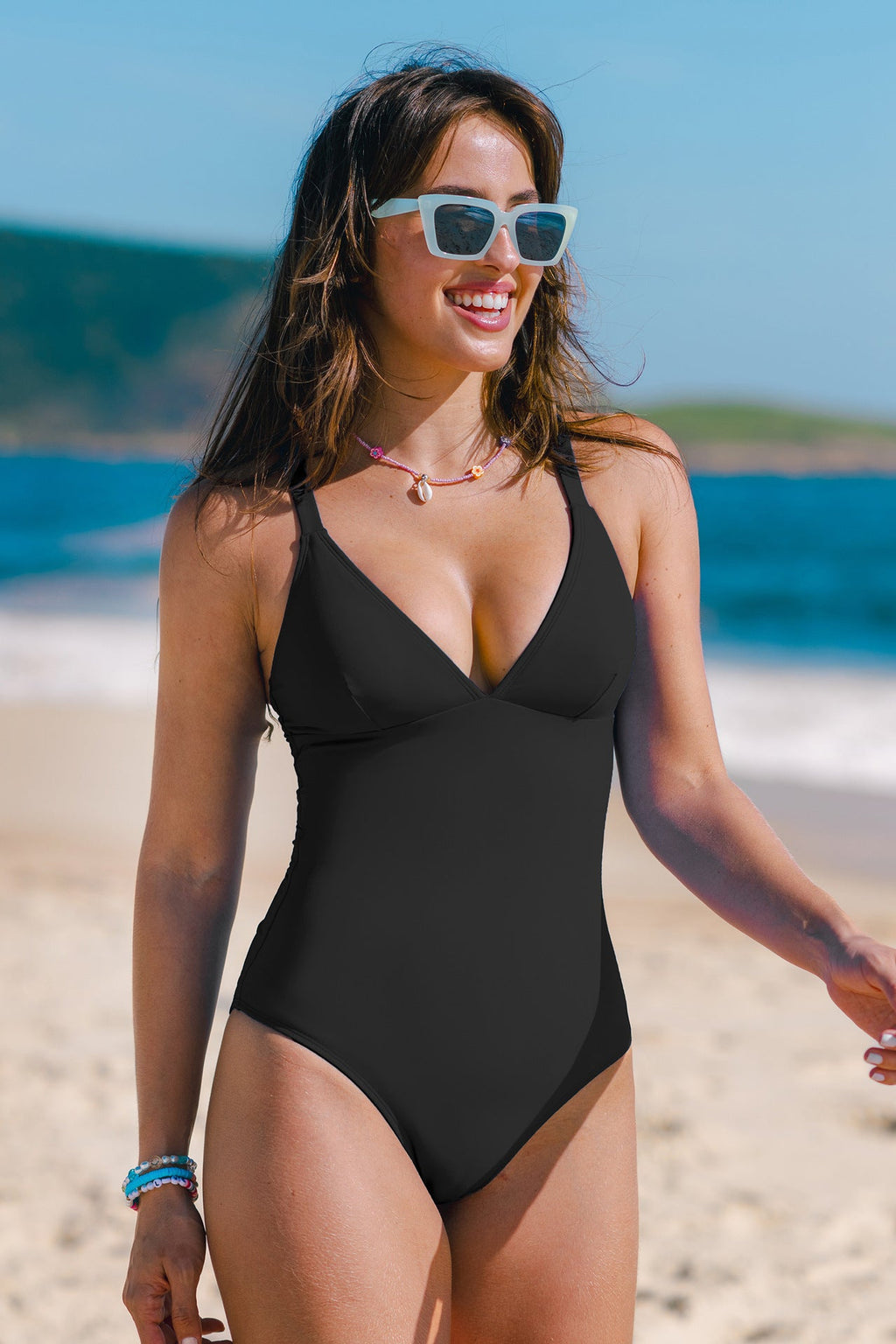 Women's V-Neck Slim-Fit One-Piece Swimsuit Michan Direct