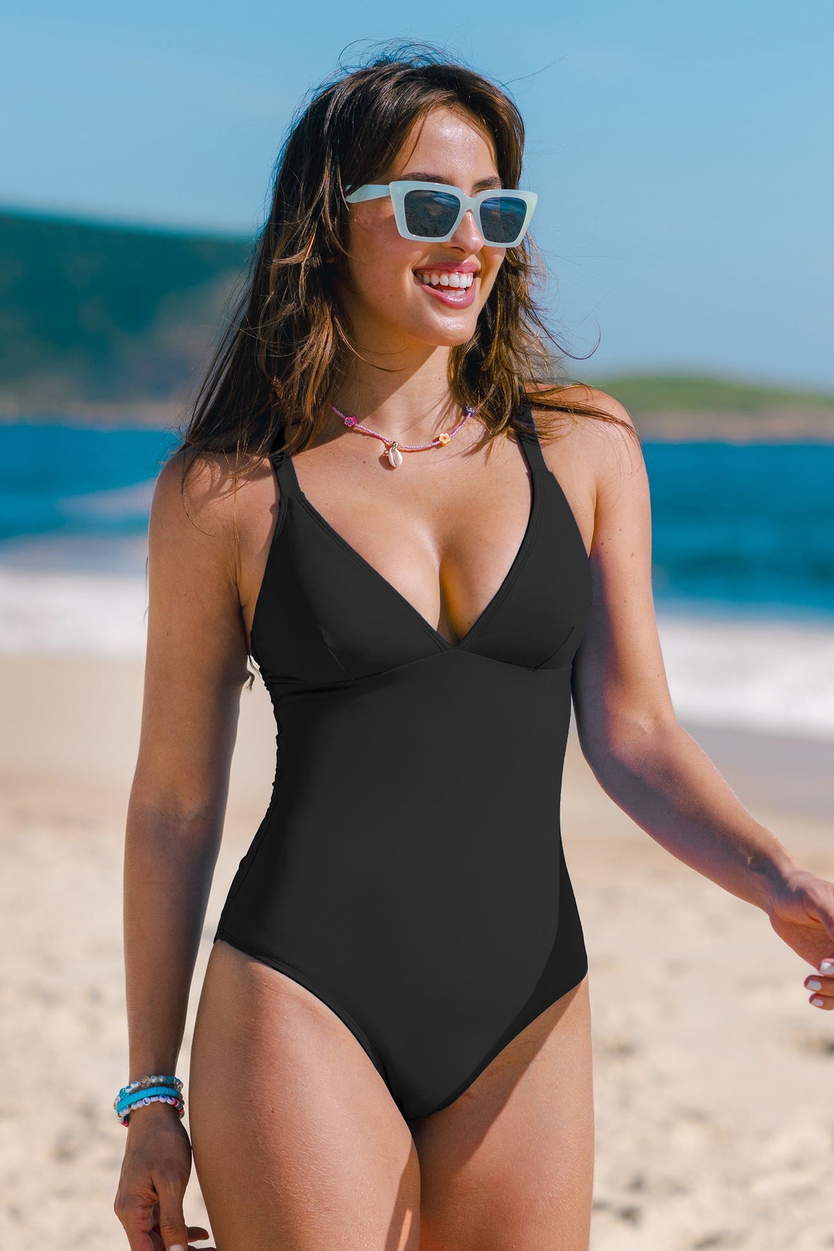 Women's V-Neck Slim-Fit One-Piece Swimsuit Michan Direct